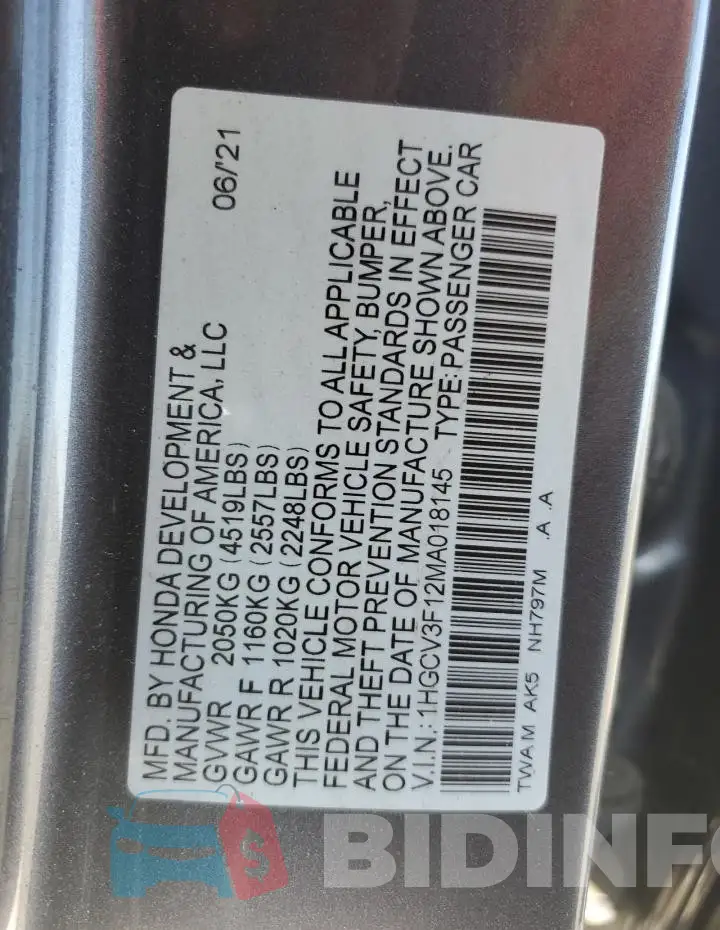 1HGCV3F12MA018145 Photo# 12