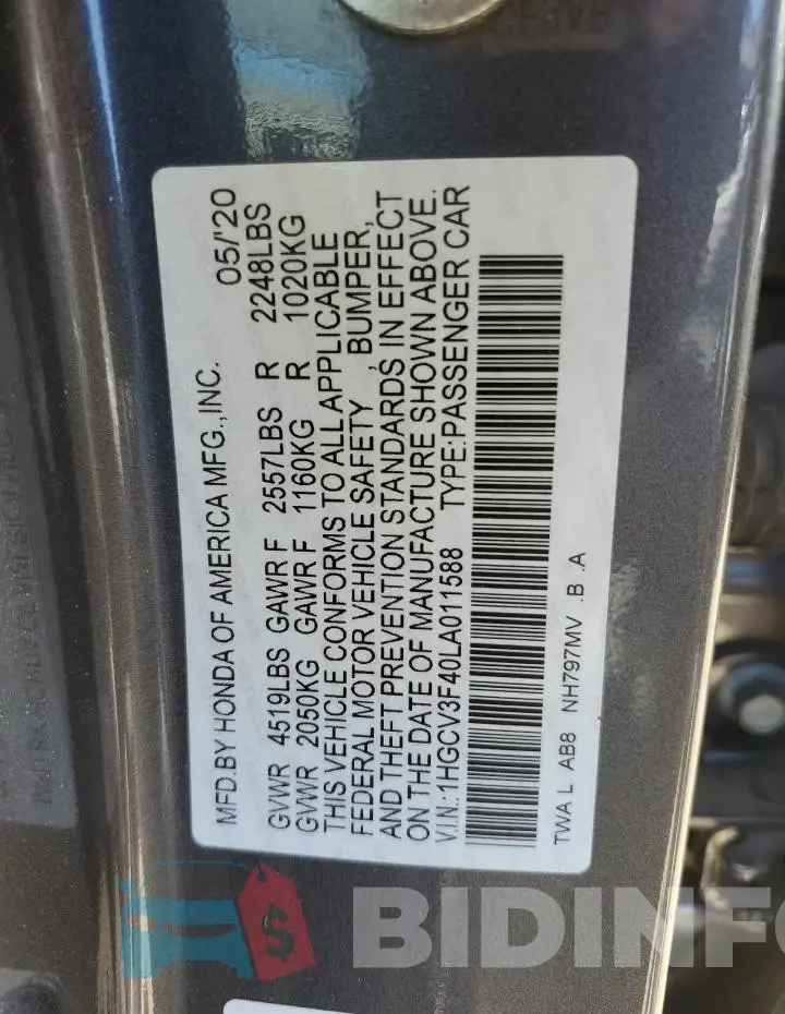 1HGCV3F40LA011588 Photo# 12