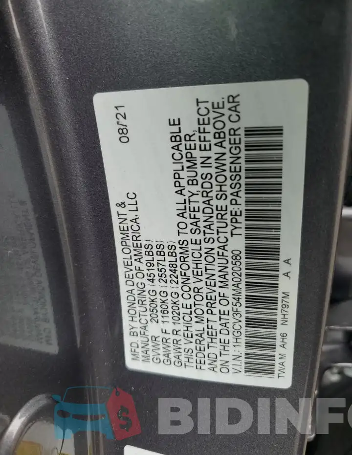 1HGCV3F54MA020580 Photo# 12