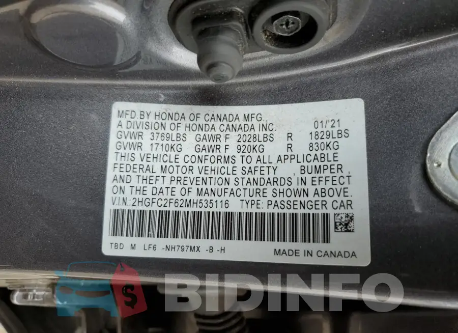 2HGFC2F62MH535116 Photo# 12