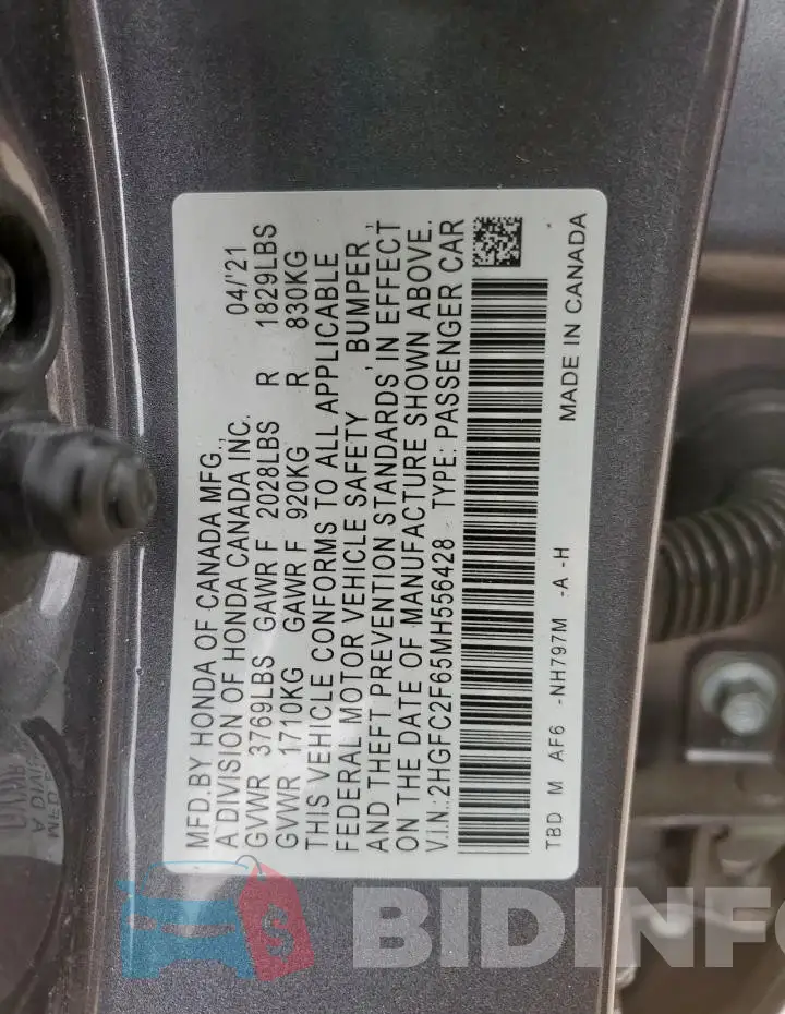 2HGFC2F65MH556428 Photo# 13