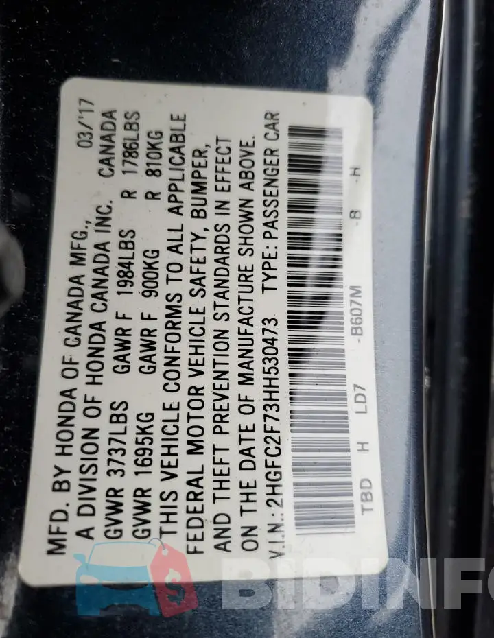 2HGFC2F73HH530473 Photo# 13