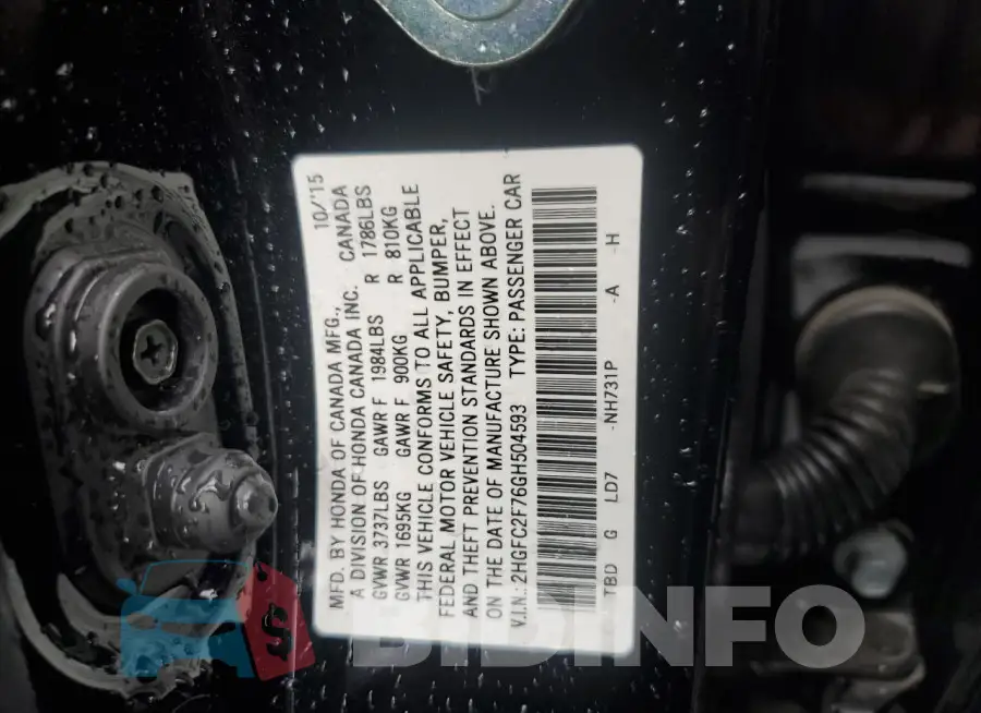 2HGFC2F76GH504593 Photo# 12