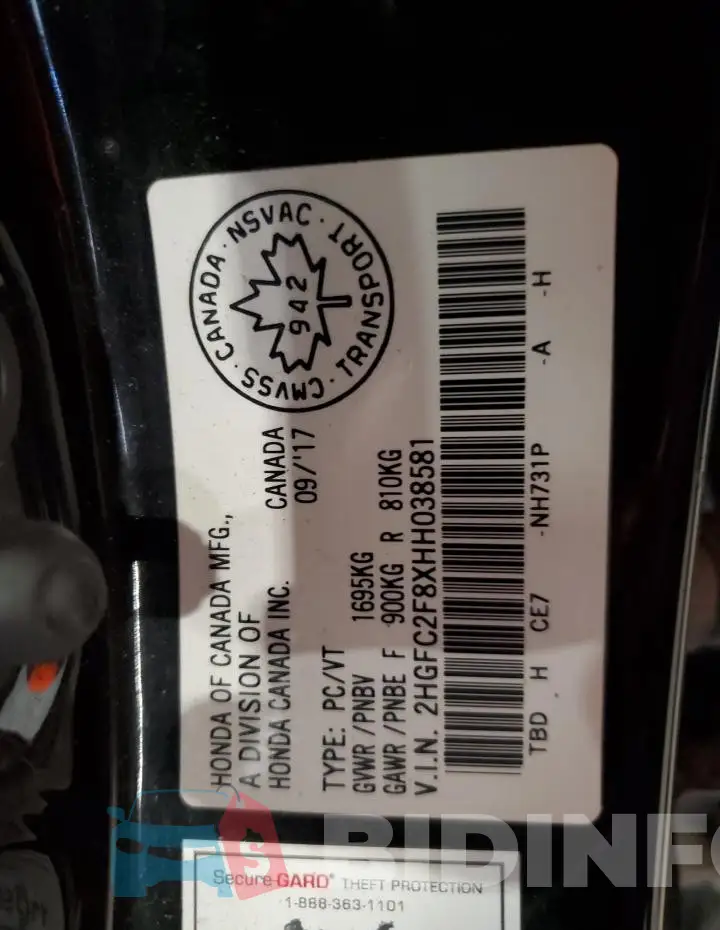 2HGFC2F8XHH038581 Photo# 12