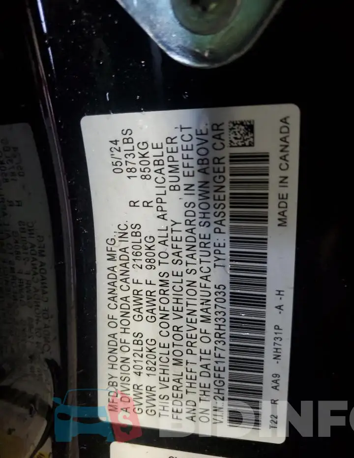 2HGFE1F73RH337035 Photo# 13