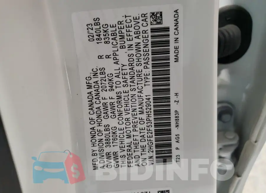 2HGFE2F53PH529041 Photo# 12