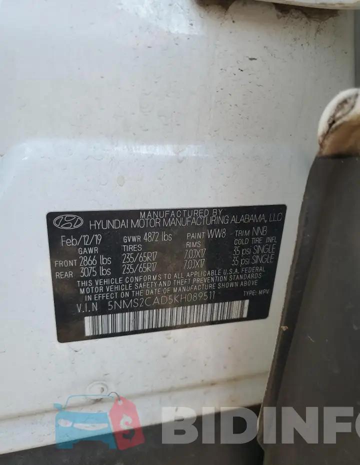 5NMS2CAD5KH089511 Photo# 13