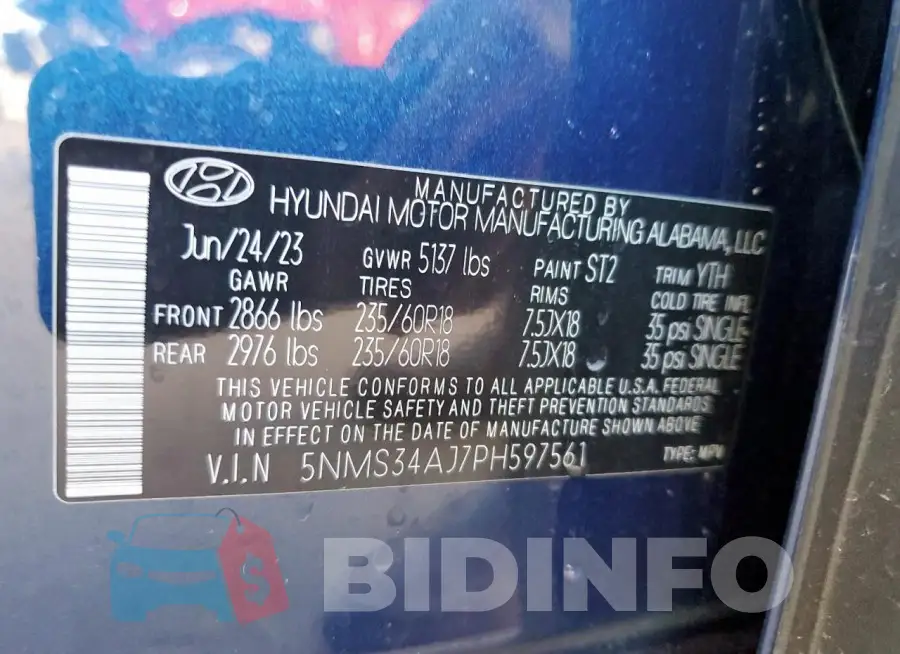5NMS34AJ7PH597561 Photo# 12