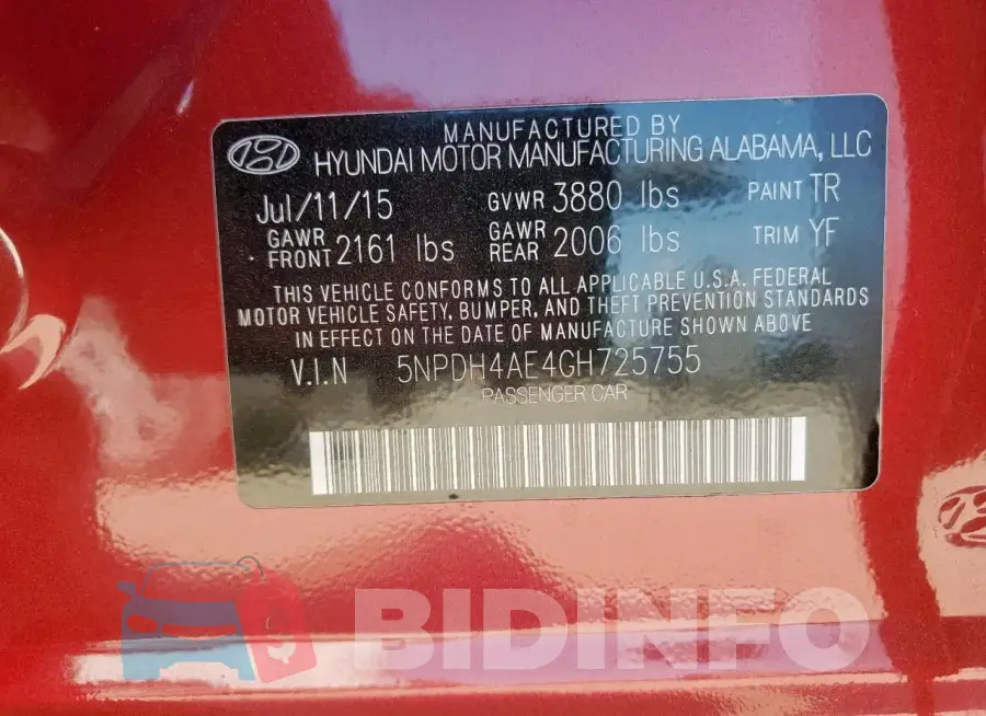 5NPDH4AE4GH725755 Photo# 13