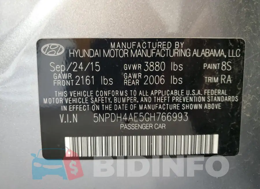 5NPDH4AE5GH766993 Photo# 13