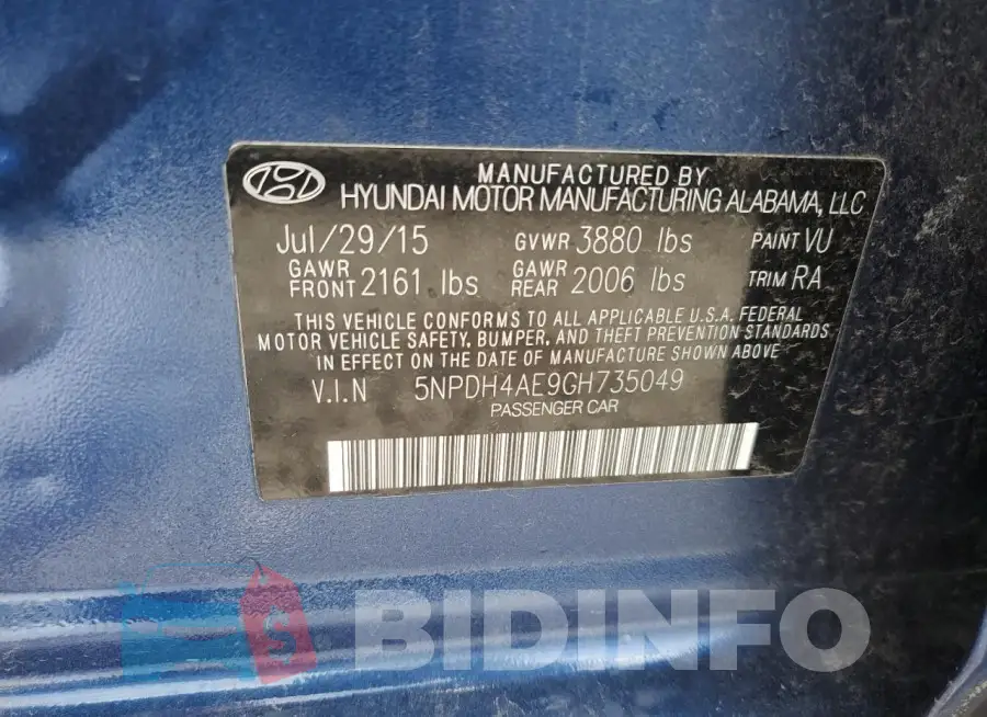 5NPDH4AE9GH735049 Photo# 12