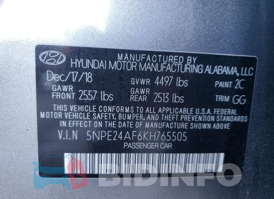 5NPE24AF6KH765505 Photo# 12