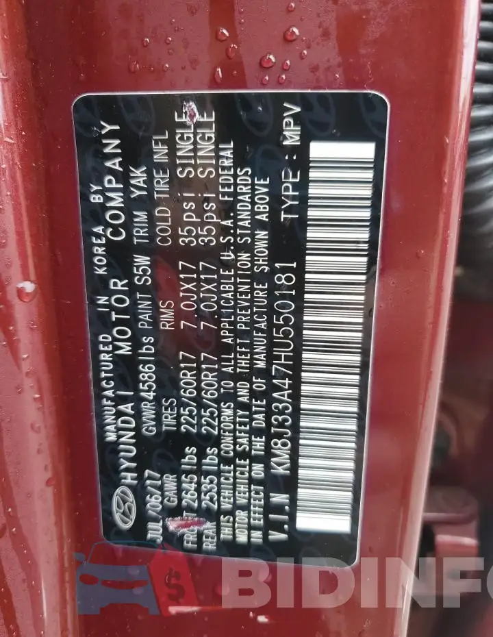 KM8J33A47HU550181 Photo# 13