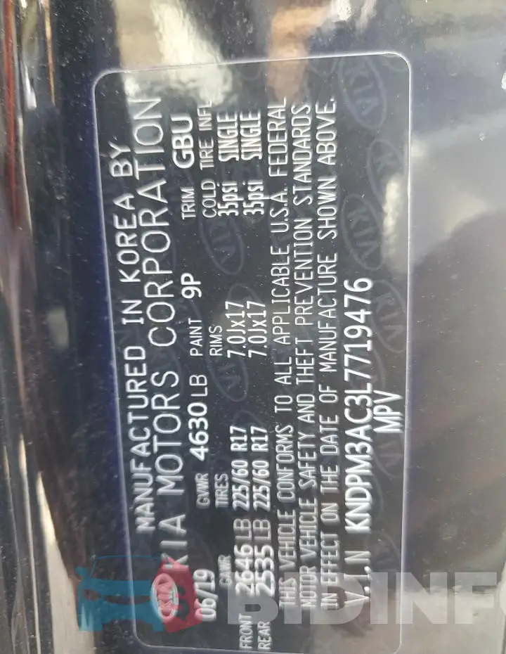 KNDPM3AC3L7719476 Photo# 14
