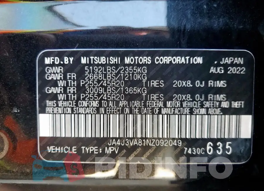 JA4J3VA81NZ092049 Photo# 14