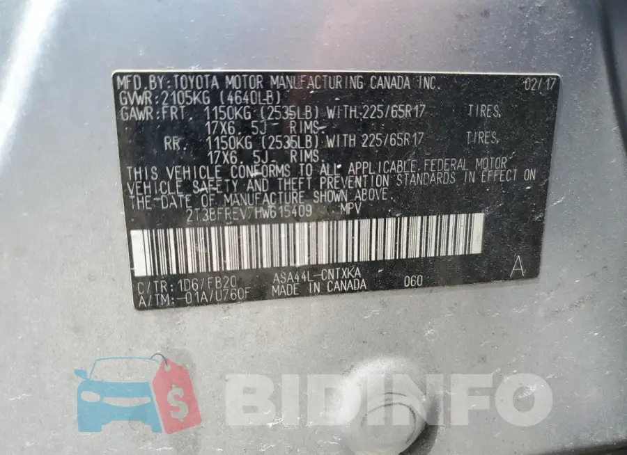 2T3BFREV7HW615409 Photo# 13