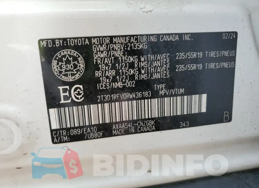 2T3D1RFV0RW436183 Photo# 14