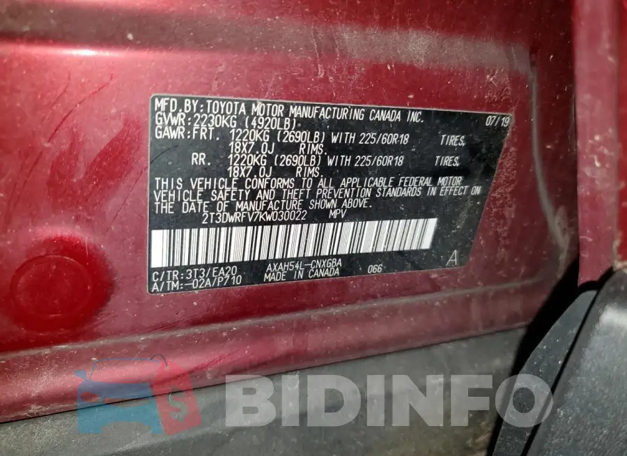 2T3DWRFV7KW030022 Photo# 13
