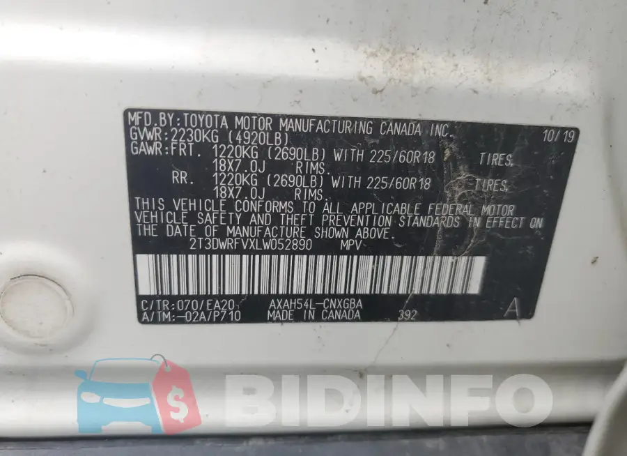 2T3DWRFVXLW052890 Photo# 13