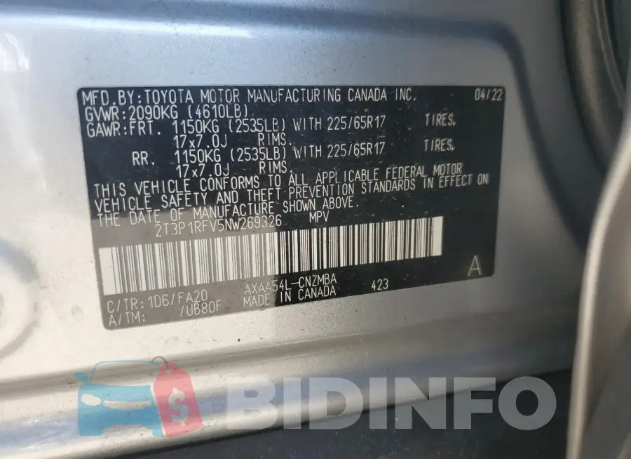 2T3P1RFV5NW269326 Photo# 14