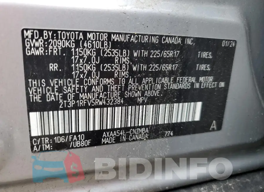 2T3P1RFV5RW432384 Photo# 13
