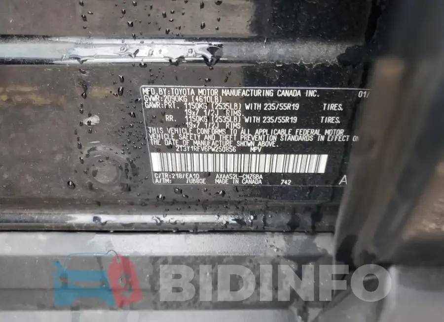 2T3Y1RFV6PW250856 Photo# 13