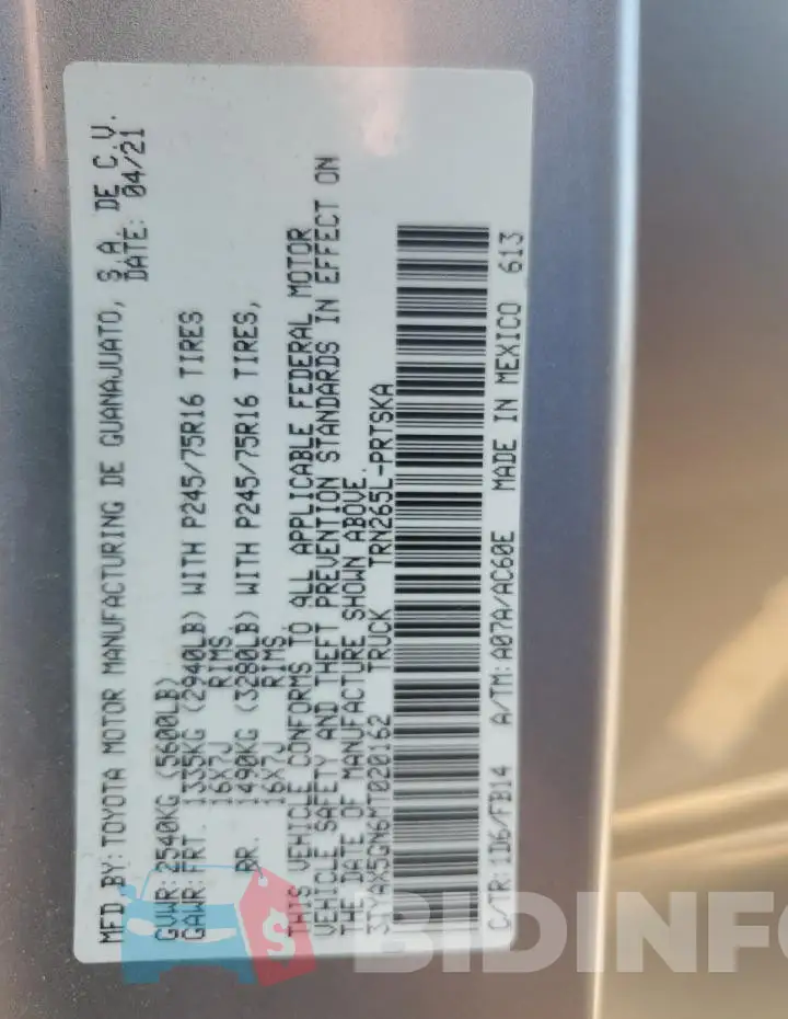 3TYAX5GN6MT020162 Photo# 12