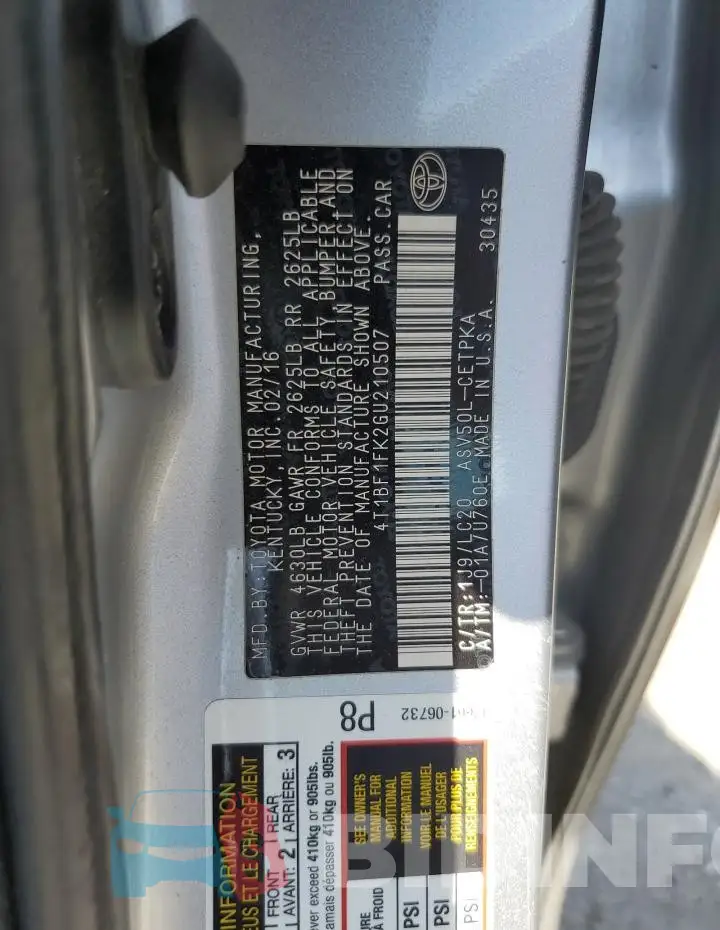 4T1BF1FK2GU210507 Photo# 12