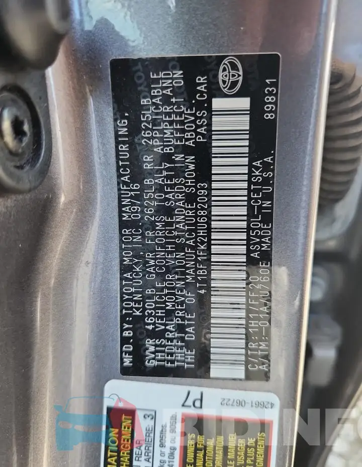 4T1BF1FK2HU682093 Photo# 12