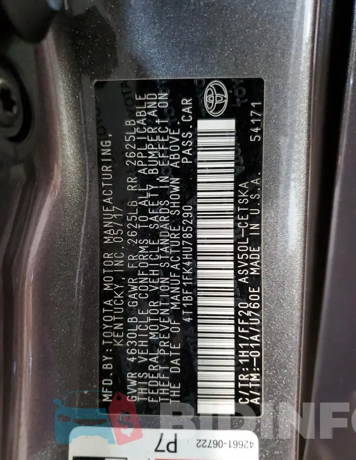 4T1BF1FK4HU785290 Photo# 13
