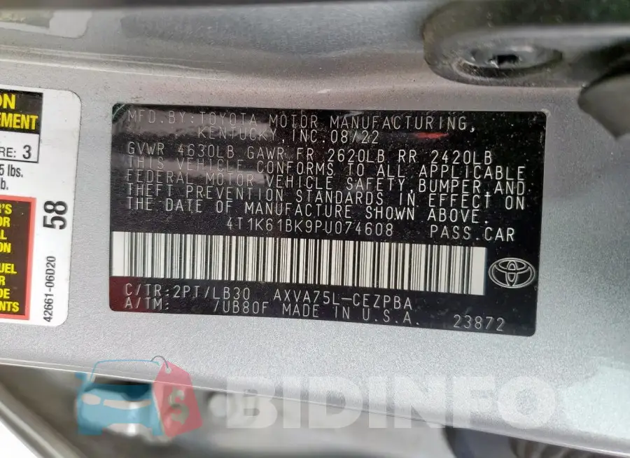 4T1K61BK9PU074608 Photo# 12