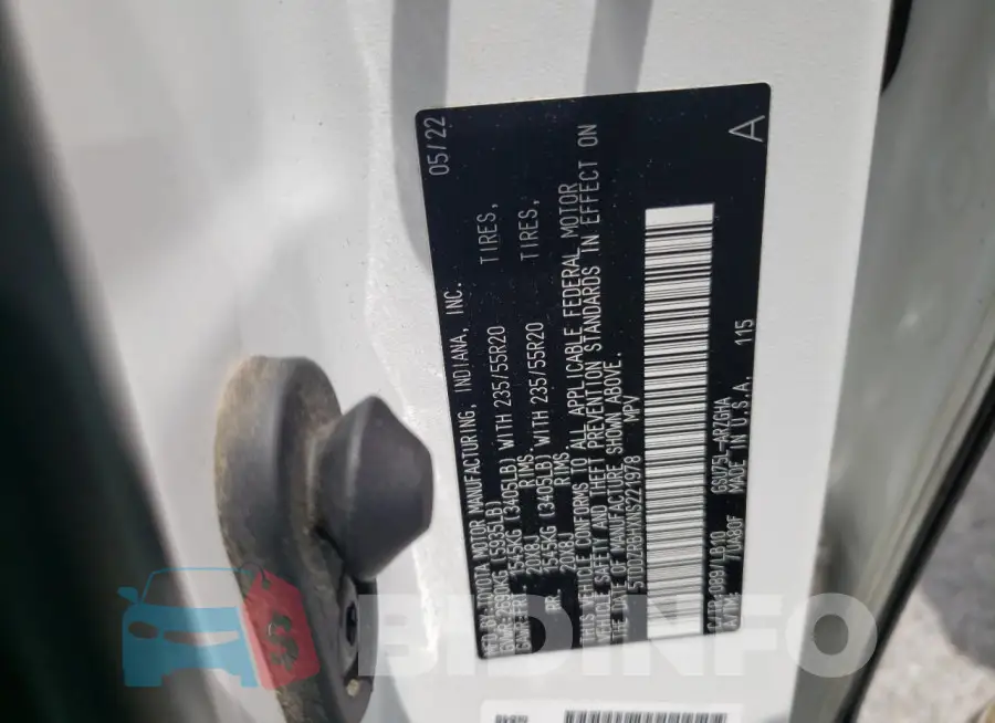 5TDDZRBHXNS221978 Photo# 13