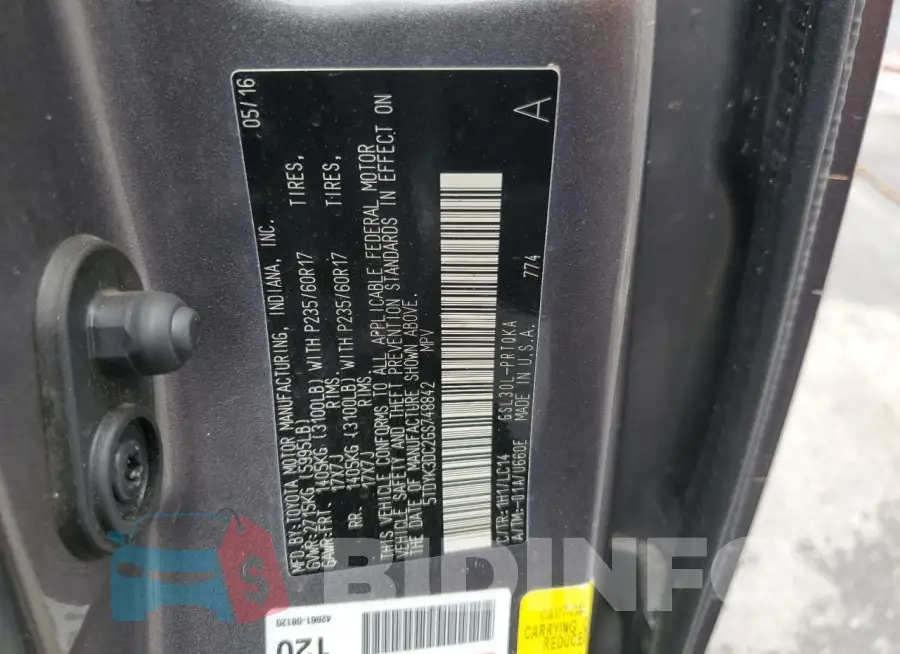 5TDYK3DC2GS748842 Photo# 13