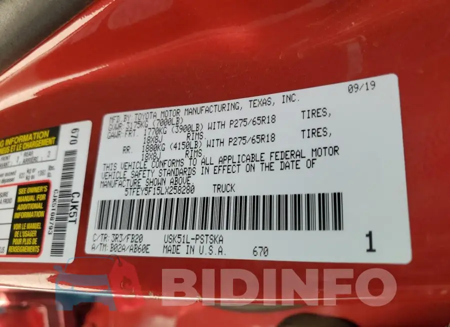 5TFEY5F15LX258280 Photo# 12