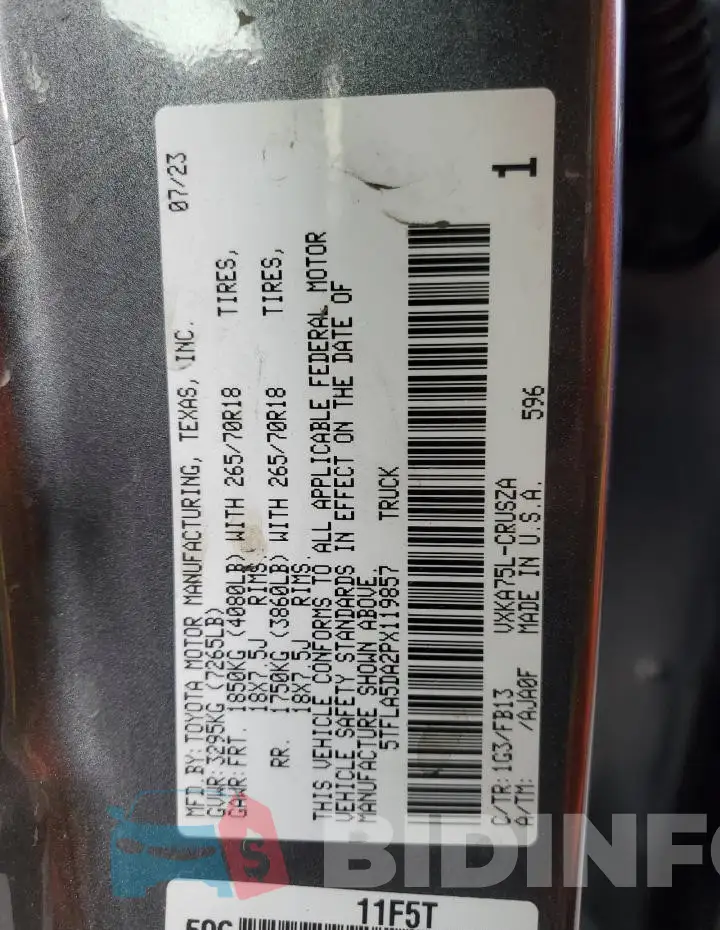 5TFLA5DA2PX119857 Photo# 12
