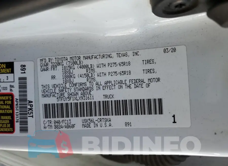 5TFUY5F1XLX931611 Photo# 12