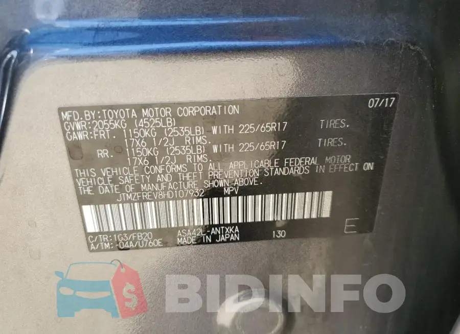 JTMZFREV8HD107932 Photo# 14