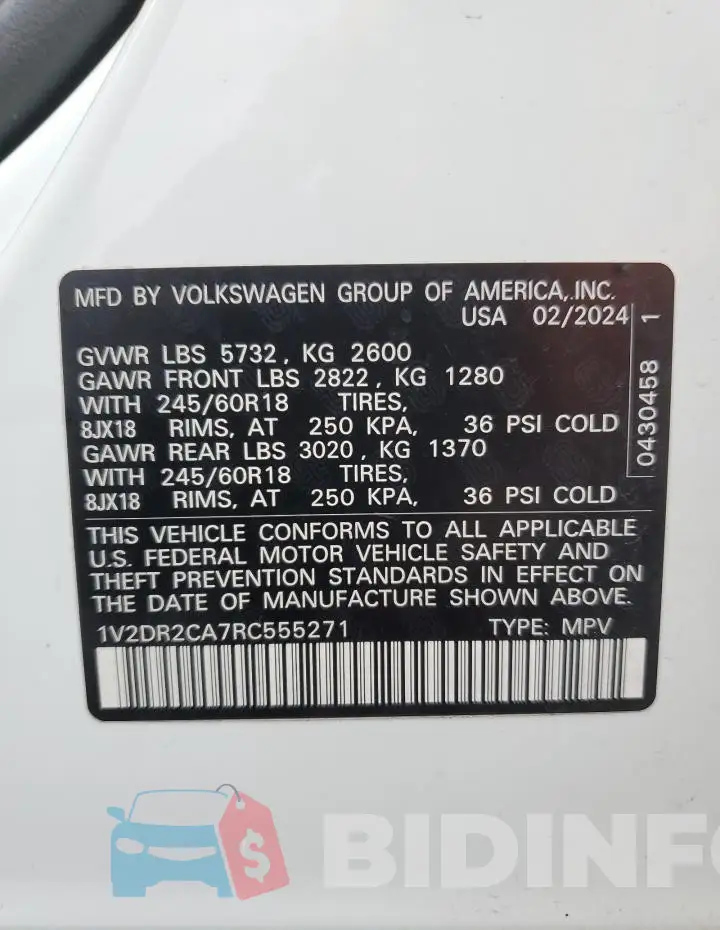 1V2DR2CA7RC555271 Photo# 14