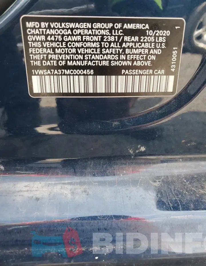 1VWSA7A37MC000456 Photo# 13