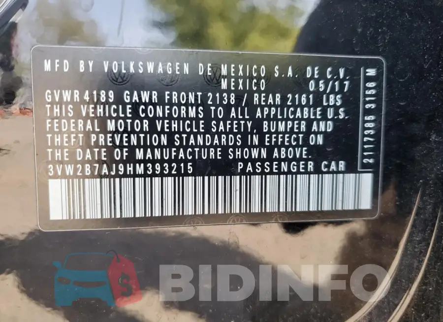 3VW2B7AJ9HM393215 Photo# 12