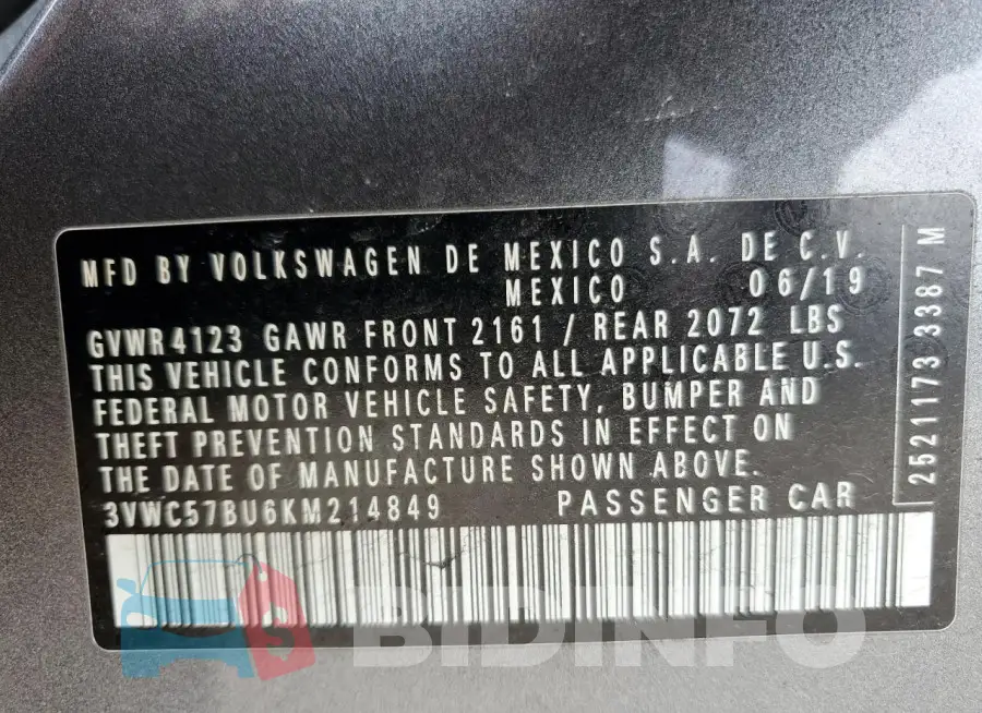 3VWC57BU6KM214849 Photo# 12