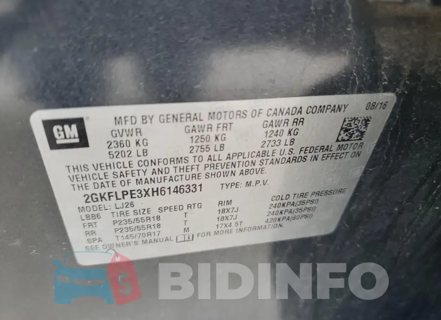 2GKFLPE3XH6146331 Photo# 13