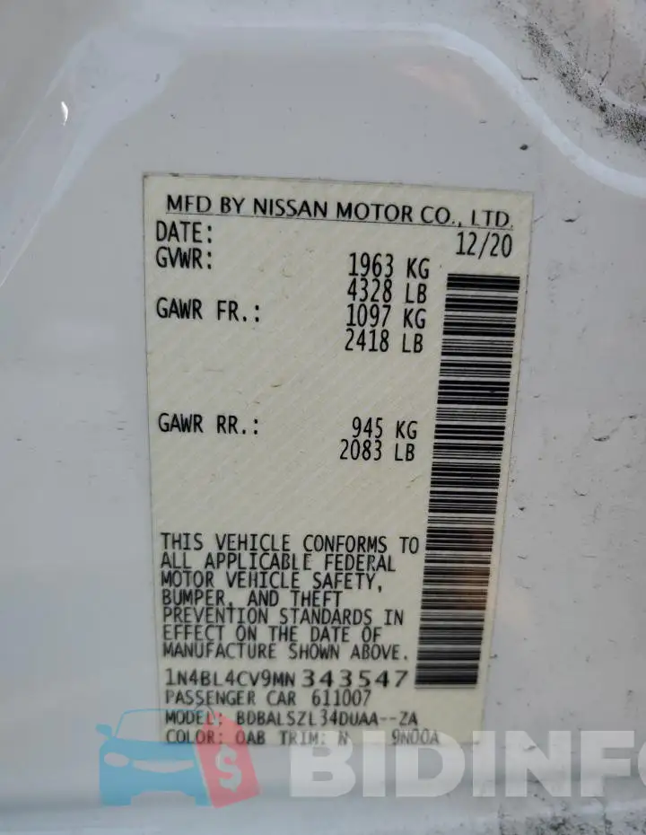 1N4BL4CV9MN343547 Photo# 12