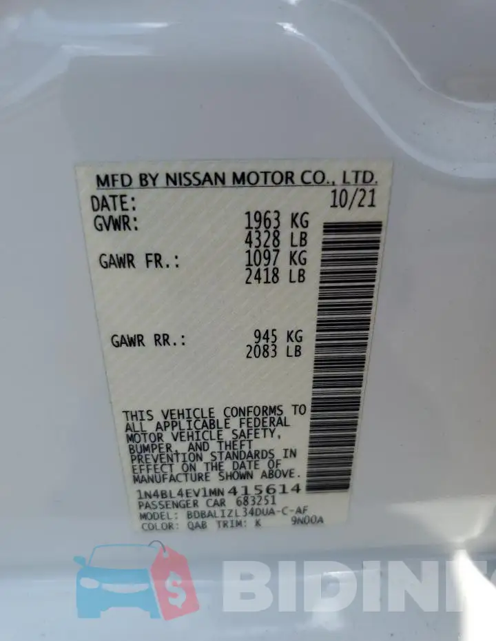 1N4BL4EV1MN415614 Photo# 12