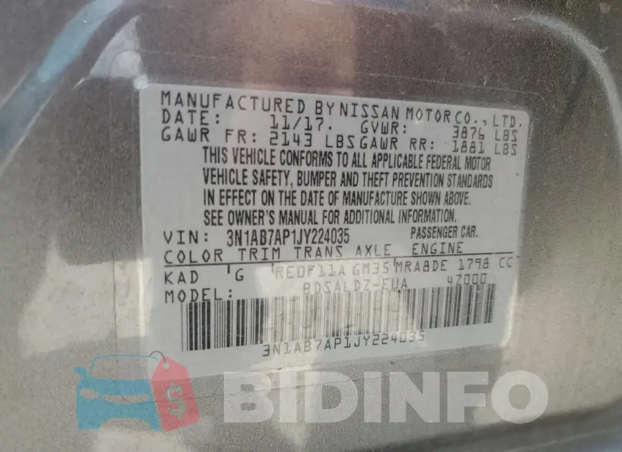 3N1AB7AP1JY224035 Photo# 13