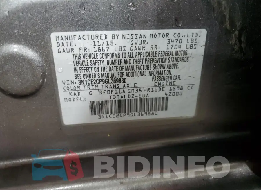 3N1CE2CP9GL369880 Photo# 14