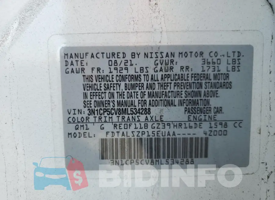 3N1CP5CV8ML534288 Photo# 13