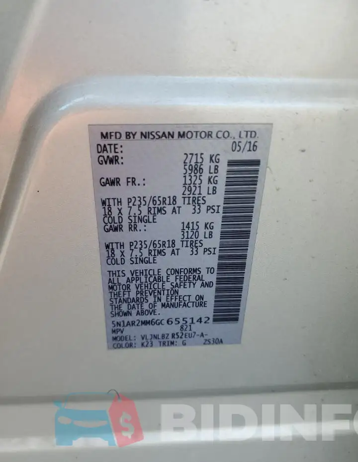 5N1AR2MM6GC655142 Photo# 13