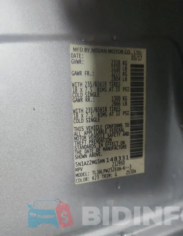 5N1AZ2MG5HN148331 Photo# 14
