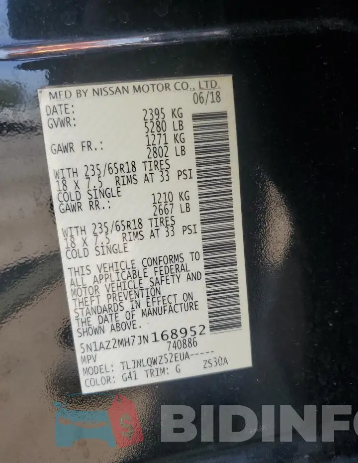 5N1AZ2MH7JN168952 Photo# 13